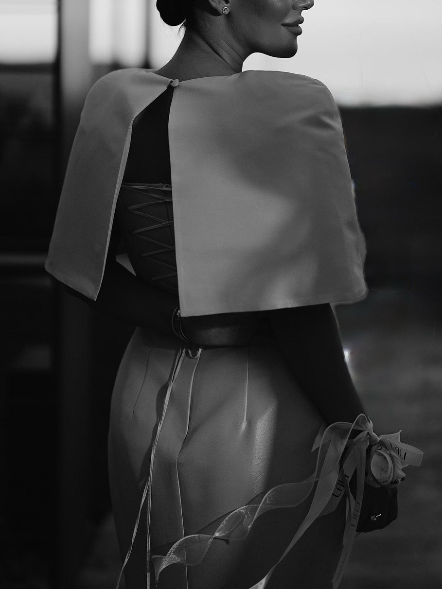 Conjunto Luxo: Vestido Maxi e Top Capa de Cetim | Elegante para Casamento e Festa | Leano Shop