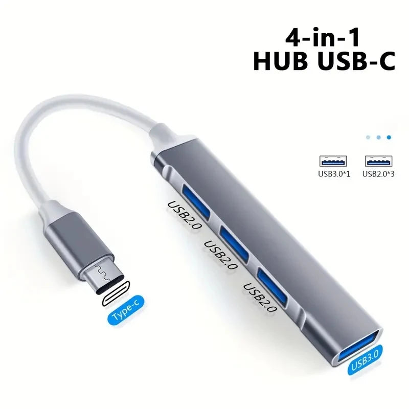 Hub Adaptador Multiportas USB-C (4 Portas) - USB 3.0 de Alta Velocidade