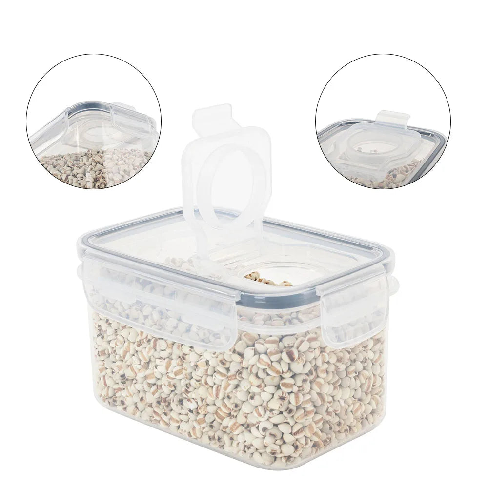 Pote Hermético Plástico Transparente para Cereais, Arroz e Grãos – Empilhável e Anti-Humidade