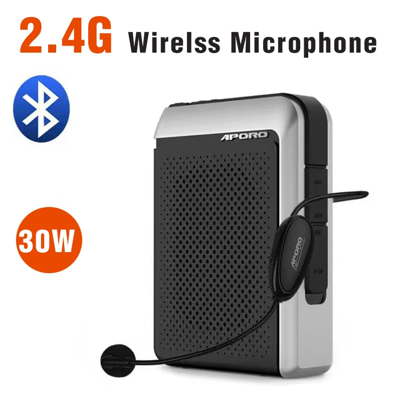 Amplificador de Voz Portátil 30W (2.4G/Bluetooth) para Professores e Guias