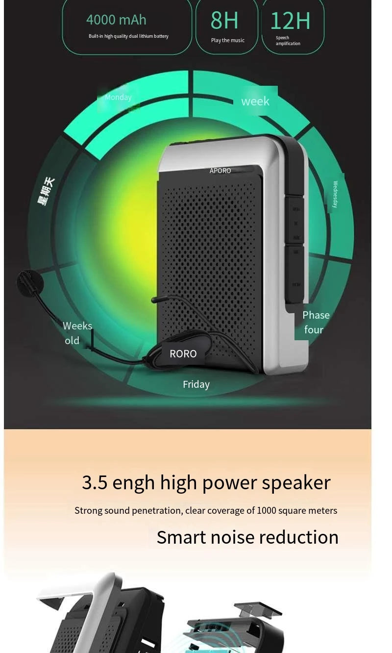Amplificador de Voz Portátil 30W (2.4G/Bluetooth) para Professores e Guias