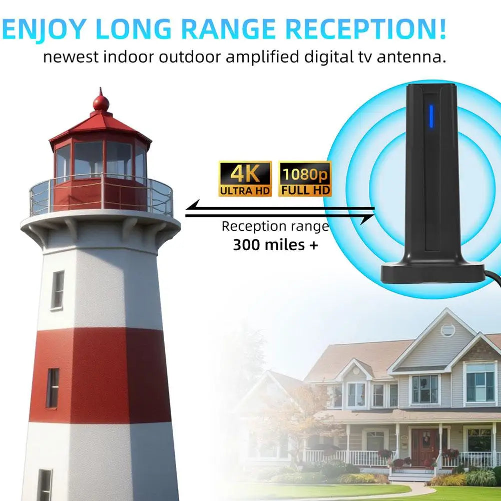 Antena Digital HDTV Inteligente para TV (Interior) – Recepção 360°, Suporta 4K/1080P, Alcance de 50-80 Milhas
