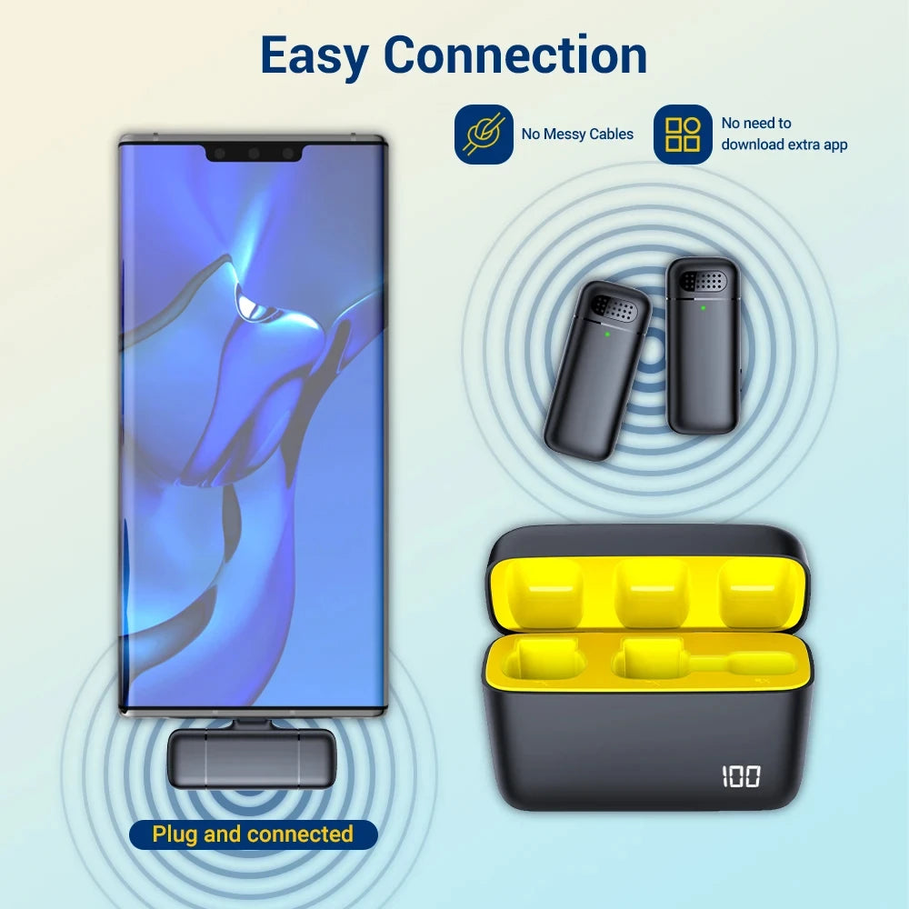 Microfone Lapela Stereo Wireless (C/ Estojo de Carregamento)