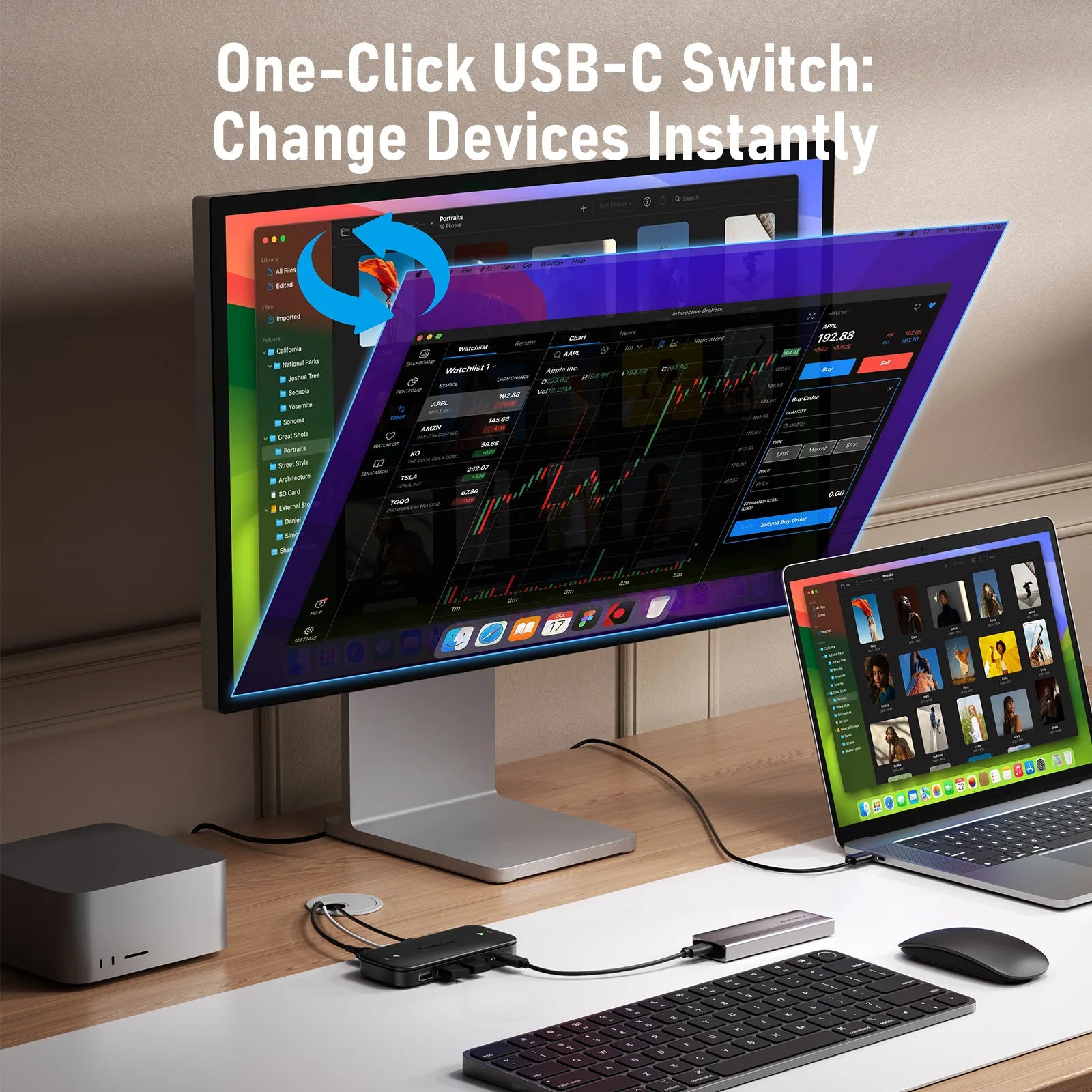 Switch USB-C H200 2-em-1 (4K@60Hz) – Compartilhamento de Monitor, Teclado e Mouse para PC/PS5