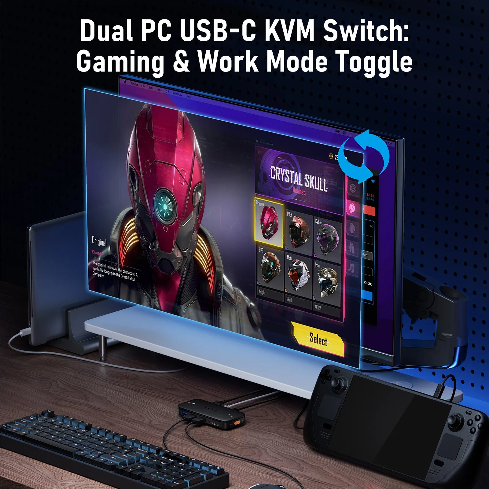 Switch USB-C H200 2-em-1 (4K@60Hz) – Compartilhamento de Monitor, Teclado e Mouse para PC/PS5