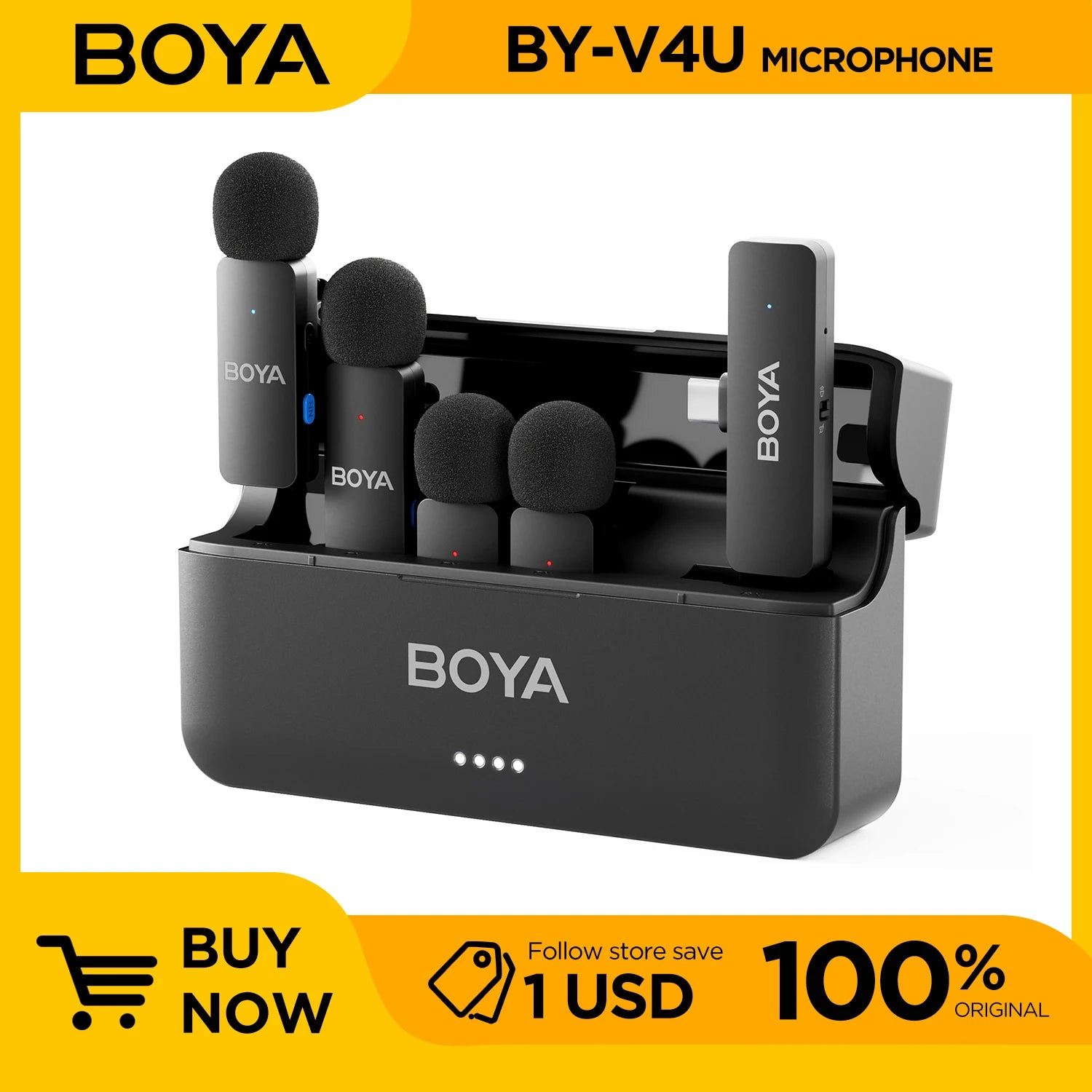 BOYA BY-V4 Wireless Lavalier Microphone (Kit 4 Microfones)