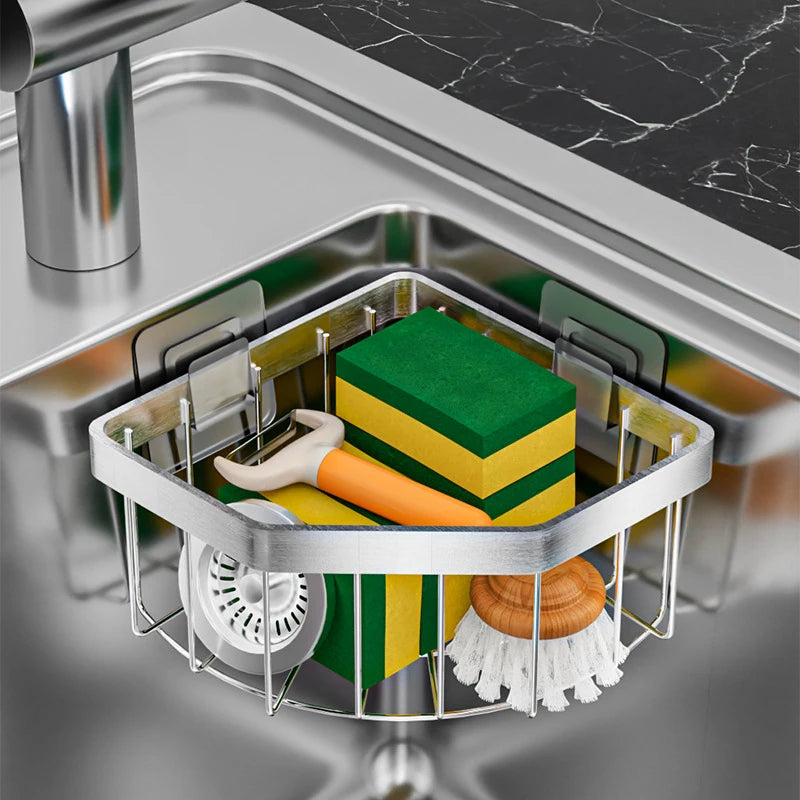 Cesto Organizador de Drenagem Ajustável (Aço Inoxidável) – Suporte de Esponjas, Sabão e Utensílios para Pia/Bancada