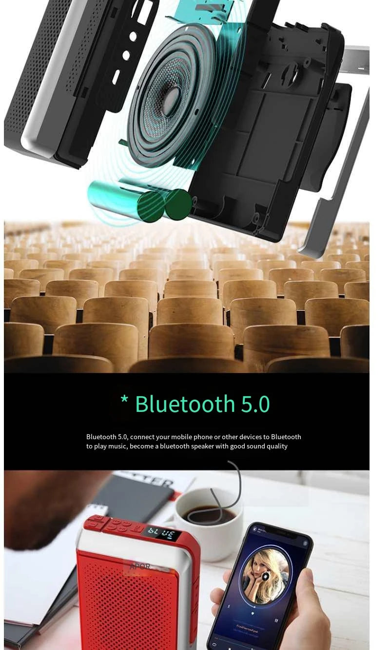 Amplificador de Voz Portátil 30W (2.4G/Bluetooth) para Professores e Guias