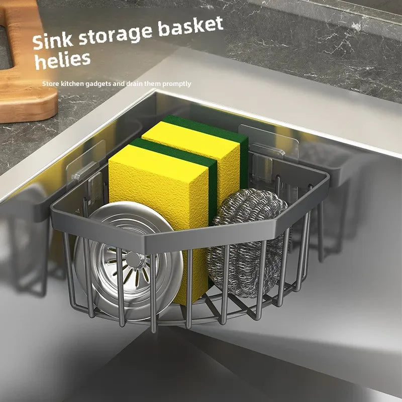 Cesto Organizador de Drenagem Ajustável (Aço Inoxidável) – Suporte de Esponjas, Sabão e Utensílios para Pia/Bancada