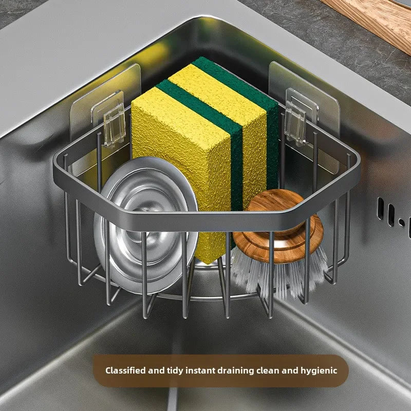 Cesto Organizador de Drenagem Ajustável (Aço Inoxidável) – Suporte de Esponjas, Sabão e Utensílios para Pia/Bancada