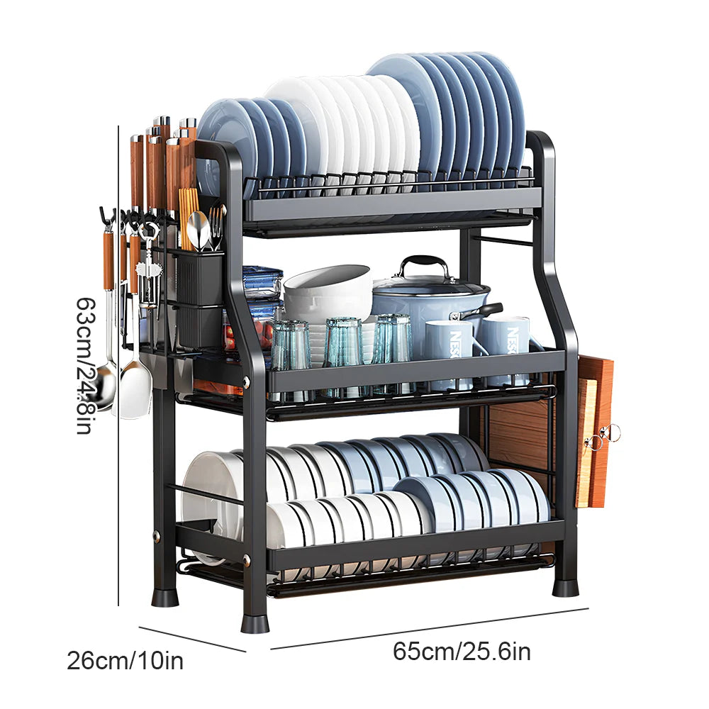 Escorredor de Loiça 2 ou 3 Níveis em Aço Carbono – Design Compacto e Anti-Ferrugem
