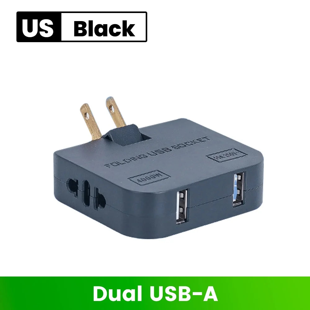 Adaptador de Tomada Europeu 3-em-1 Rotativo 180° – USB QC3.0 e 2500W para Viagem