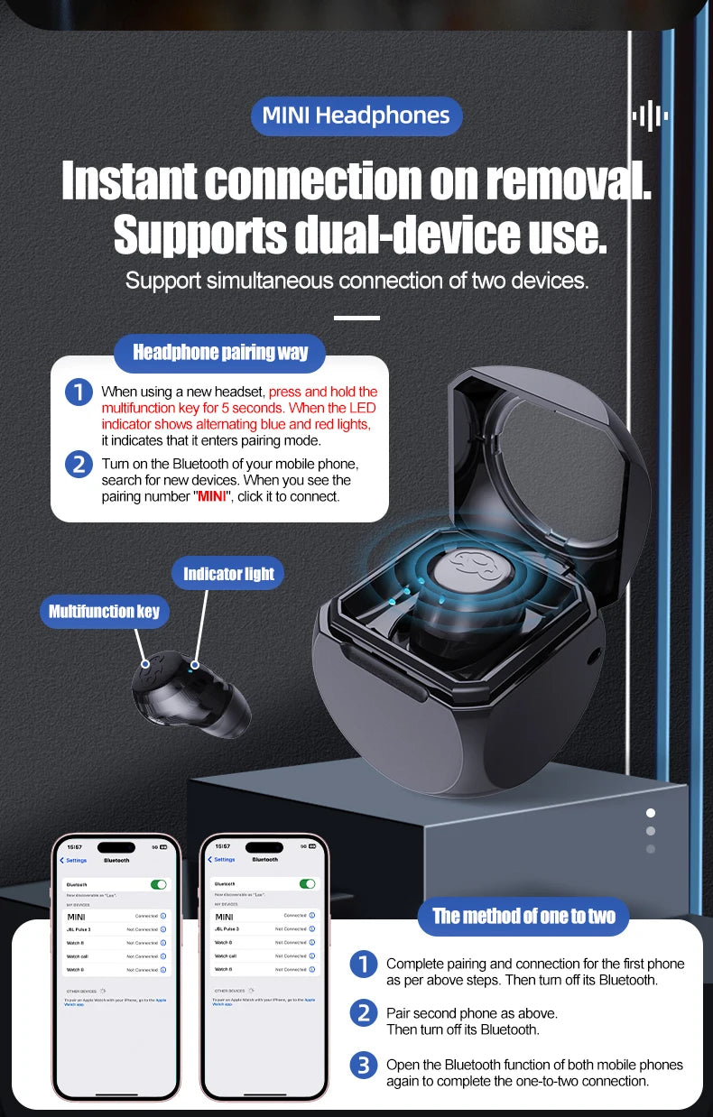 Auscultadores Mini Wireless (Semi-In-Ear)