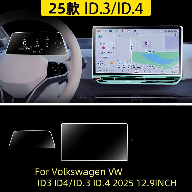 Película de Vidro Temperado 9H para VW ID.3/ID.4 2023-2025 – Protetor de Navegação GPS e Painel (12.9'')