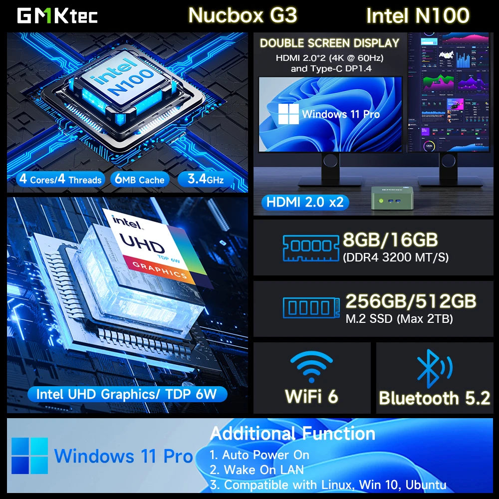 GMKtec G3 Mini PC (Intel Alder Lake N100, Windows 11 Pro)