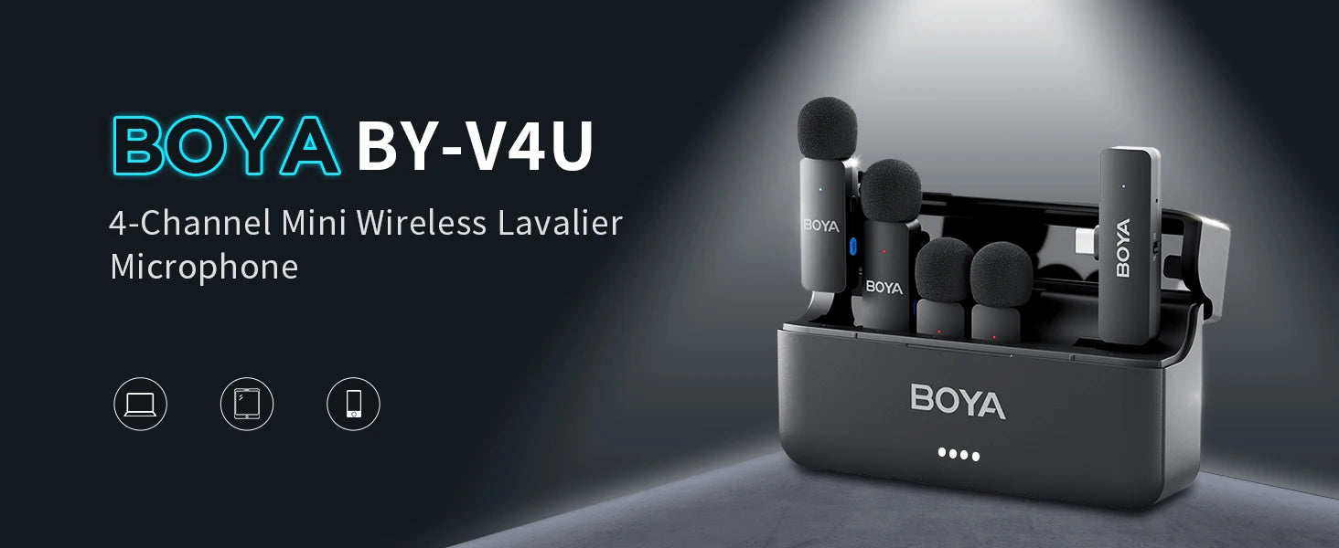 BOYA BY-V4 Wireless Lavalier Microphone (Kit 4 Microfones)
