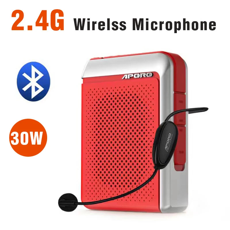 Amplificador de Voz Portátil 30W (2.4G/Bluetooth) para Professores e Guias