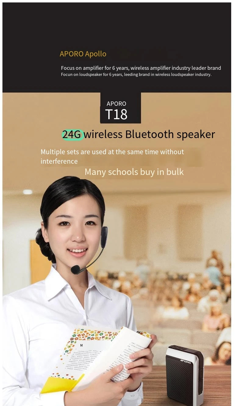 Amplificador de Voz Portátil 30W (2.4G/Bluetooth) para Professores e Guias