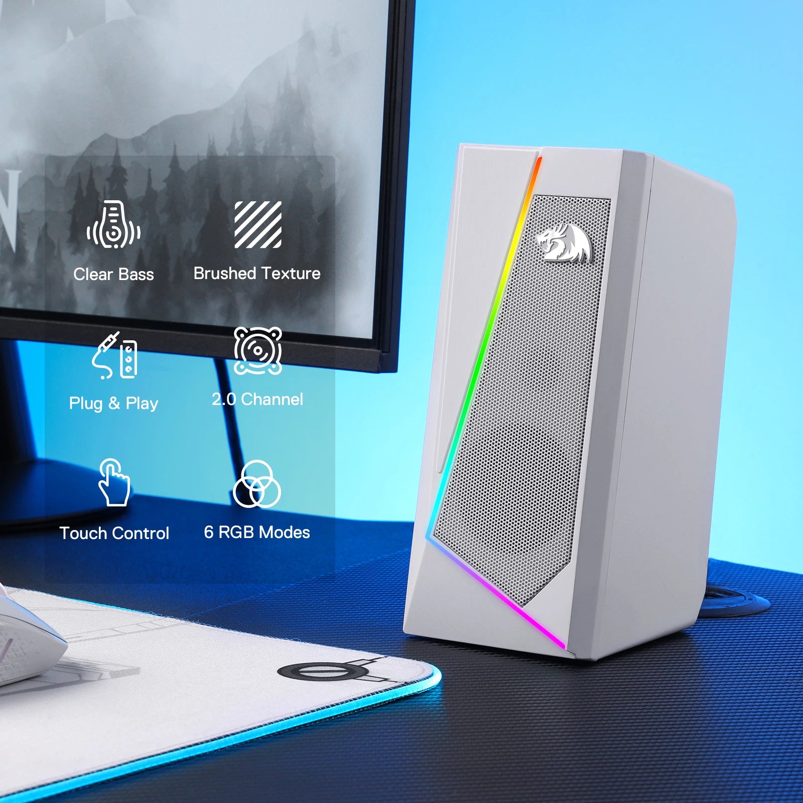 Redragon GS520 RGB Desktop Speakers (Branco/Rosa)